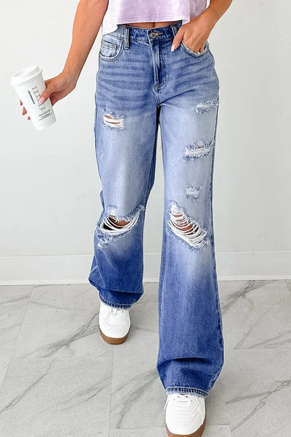~PREORDER ~ Mid Rise Distressed Sneak Peek Straight Leg Jeans ~PREORDER ~