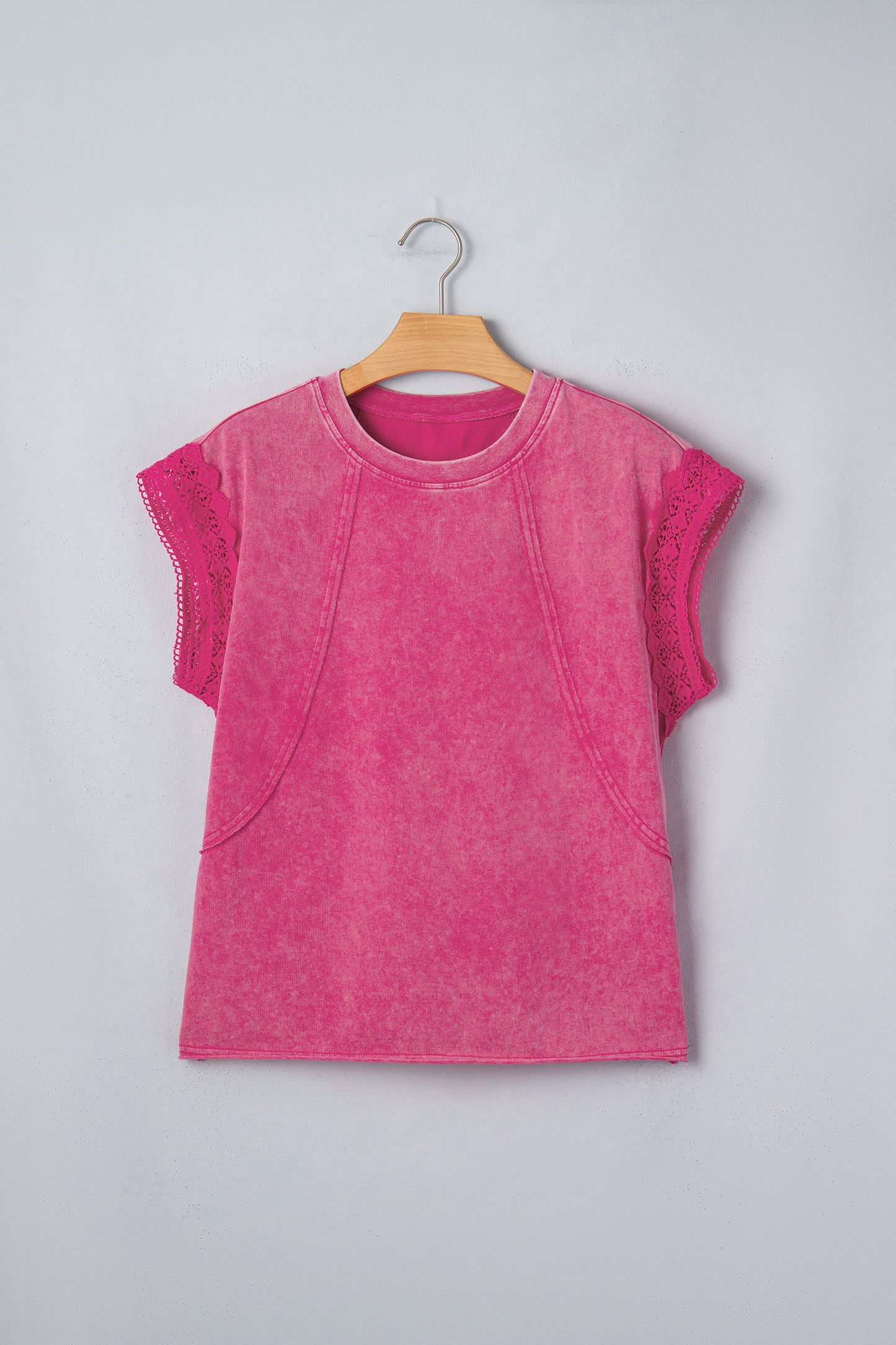 ~PREORDER ~ Pink Mineral Wash Lace Trim Cap Sleeve Top ~PREORDER ~