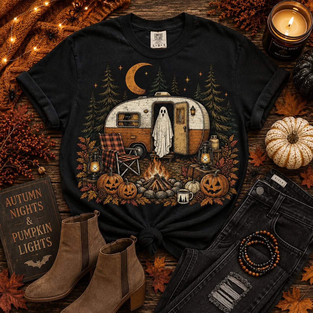 Campfire Ghost Tee | Spooky Camper Graphic T-Shirt
