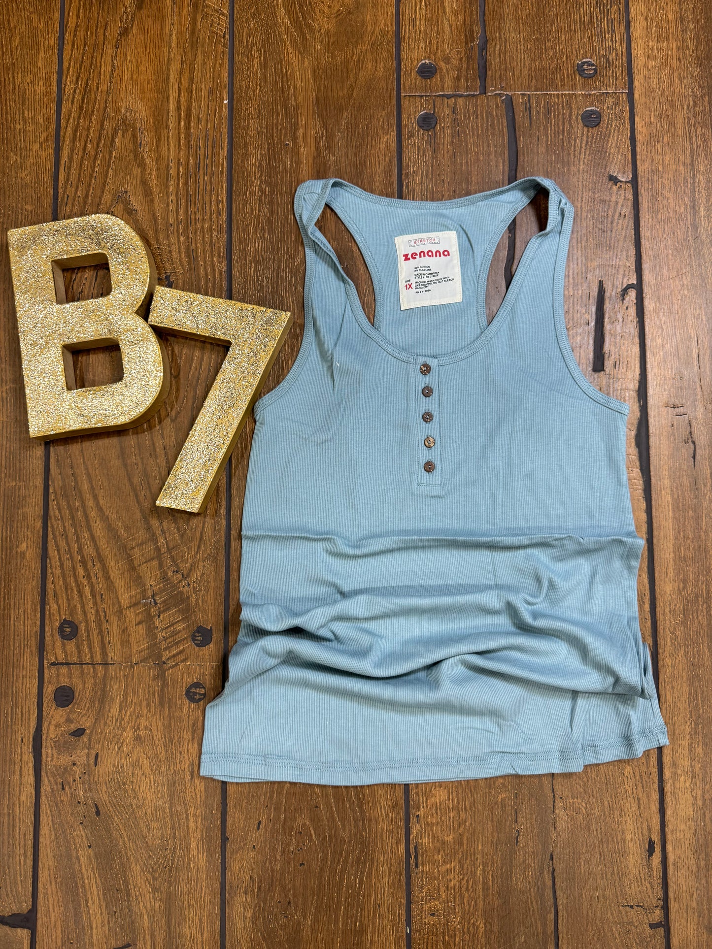 Zenana plus size ribbed tank top with button front