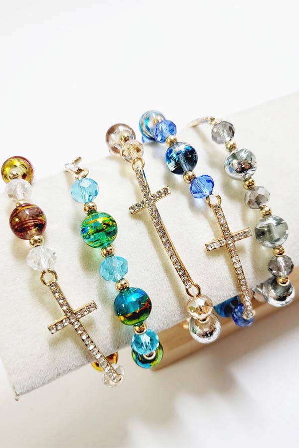 Rhinestone Cross Stretch Beaded Bracelet