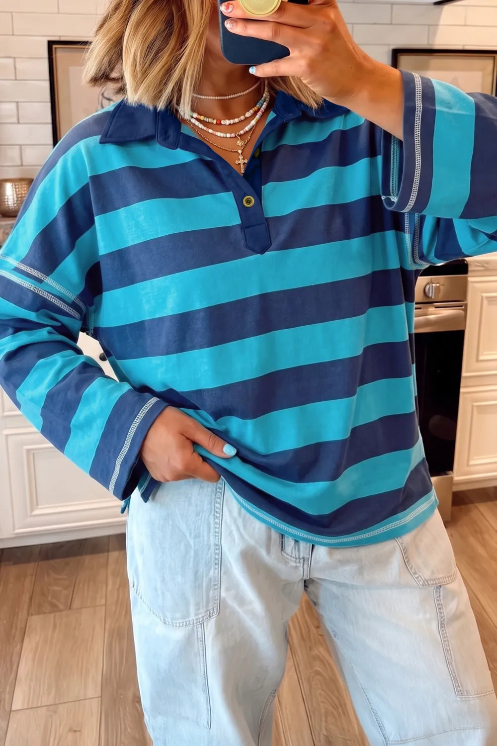 ~PREORDER~ Boardwalk Blue Stripe Polo Top ~PREORDER~