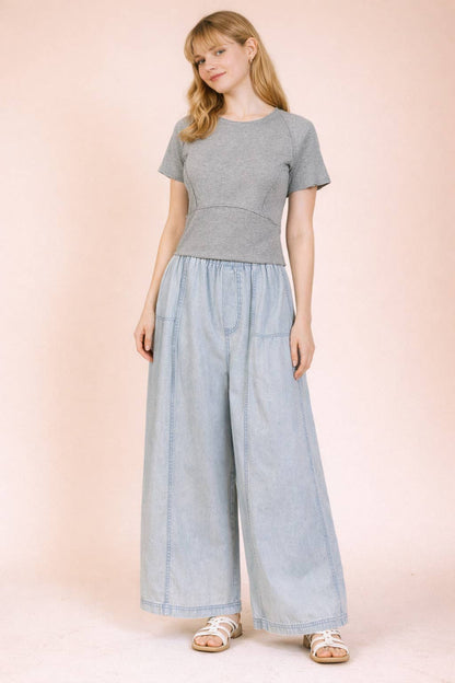 Mineral Washed Fitted Crop Top | Raw Edge Short Sleeve Tee