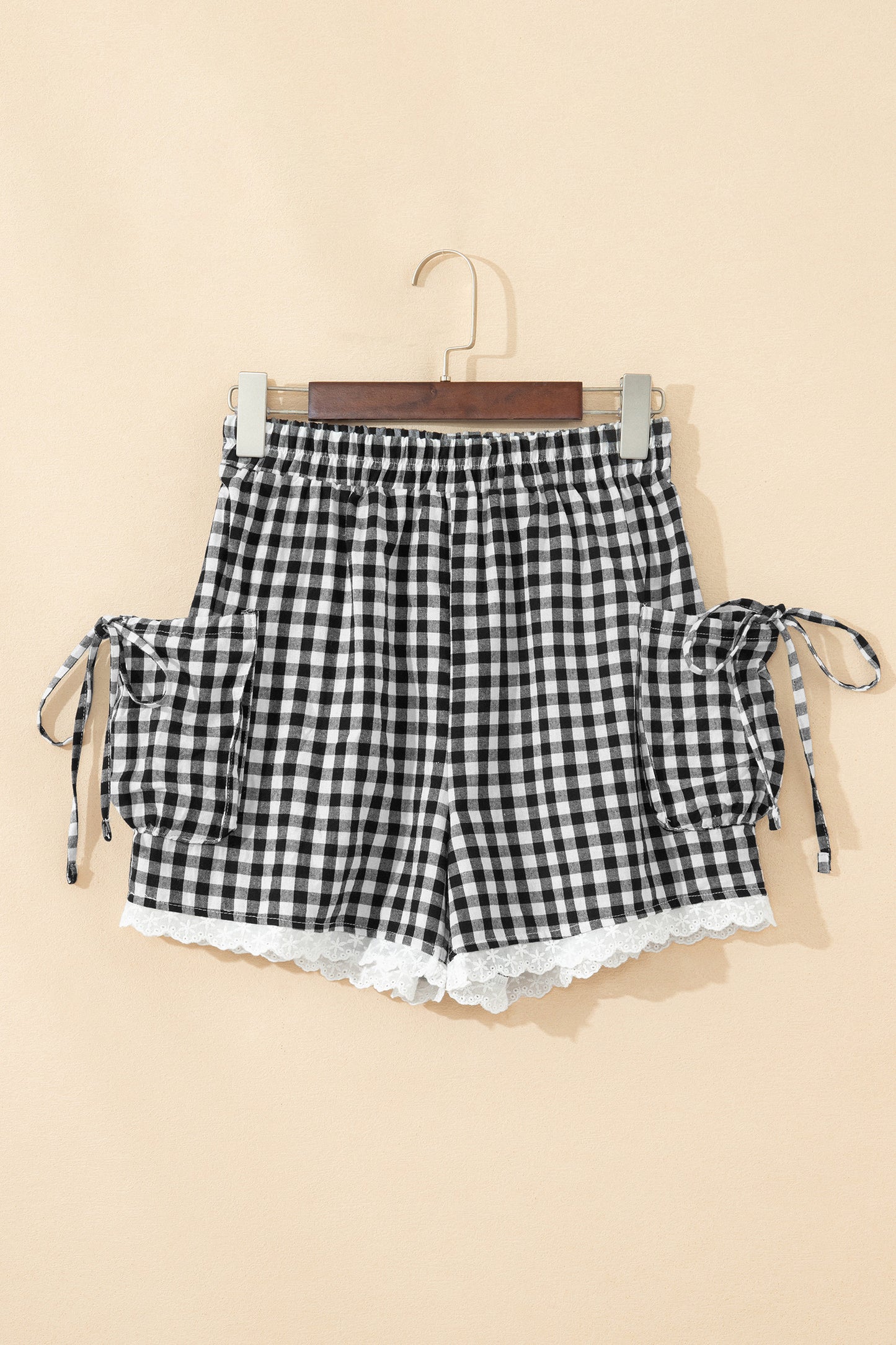 ~PREORDER ~ Black Gingham Lace Trim Pocket Shorts ~PREORDER ~