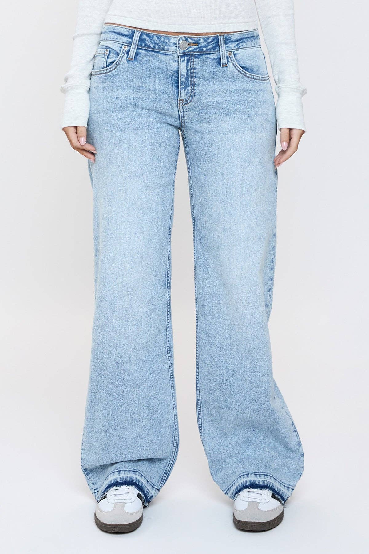 Brittany Release Hem Straight Jeans | YMI Low Rise Wide Straight Denim