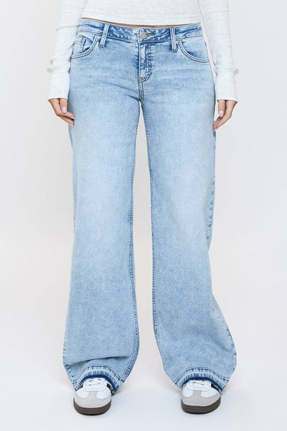 Brittany Release Hem Straight Jeans | YMI Low Rise Wide Straight Denim