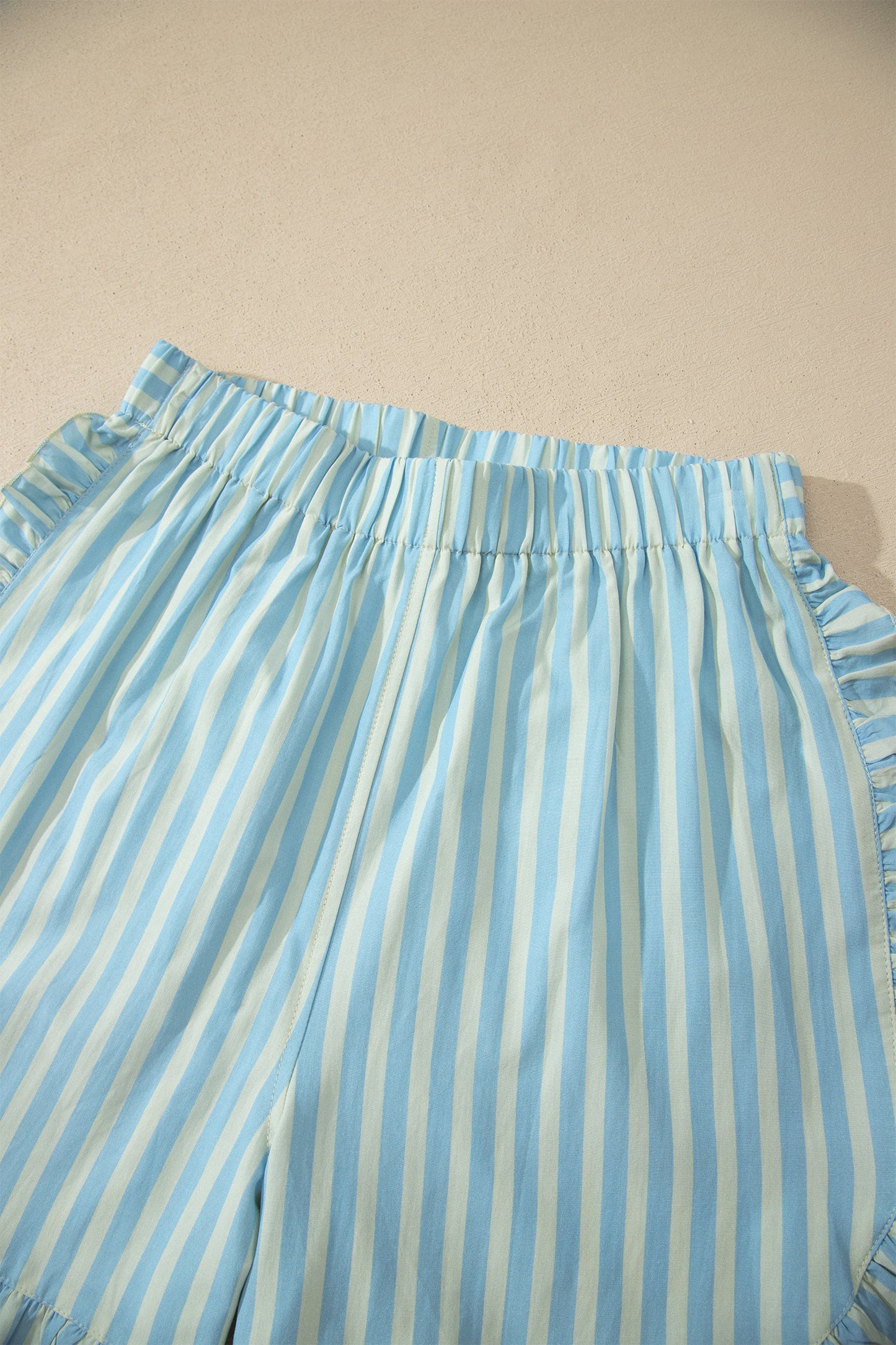 Blue Skies Ruffle Trim Shorts | Sky Blue Striped Elastic Waist Shorts
