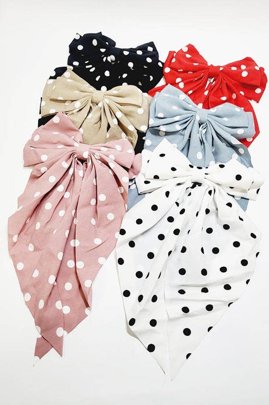 Polka Dot Print Long Tail Hair Bow