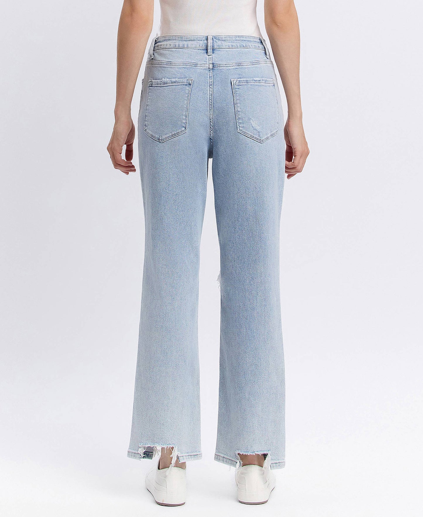 90s Icon Super High Rise Distressed Straight Leg Jeans – Comfort Stretch Ankle Denim Vervet T5933