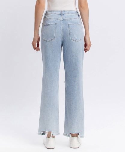 90s Icon Super High Rise Distressed Straight Leg Jeans – Comfort Stretch Ankle Denim Vervet T5933
