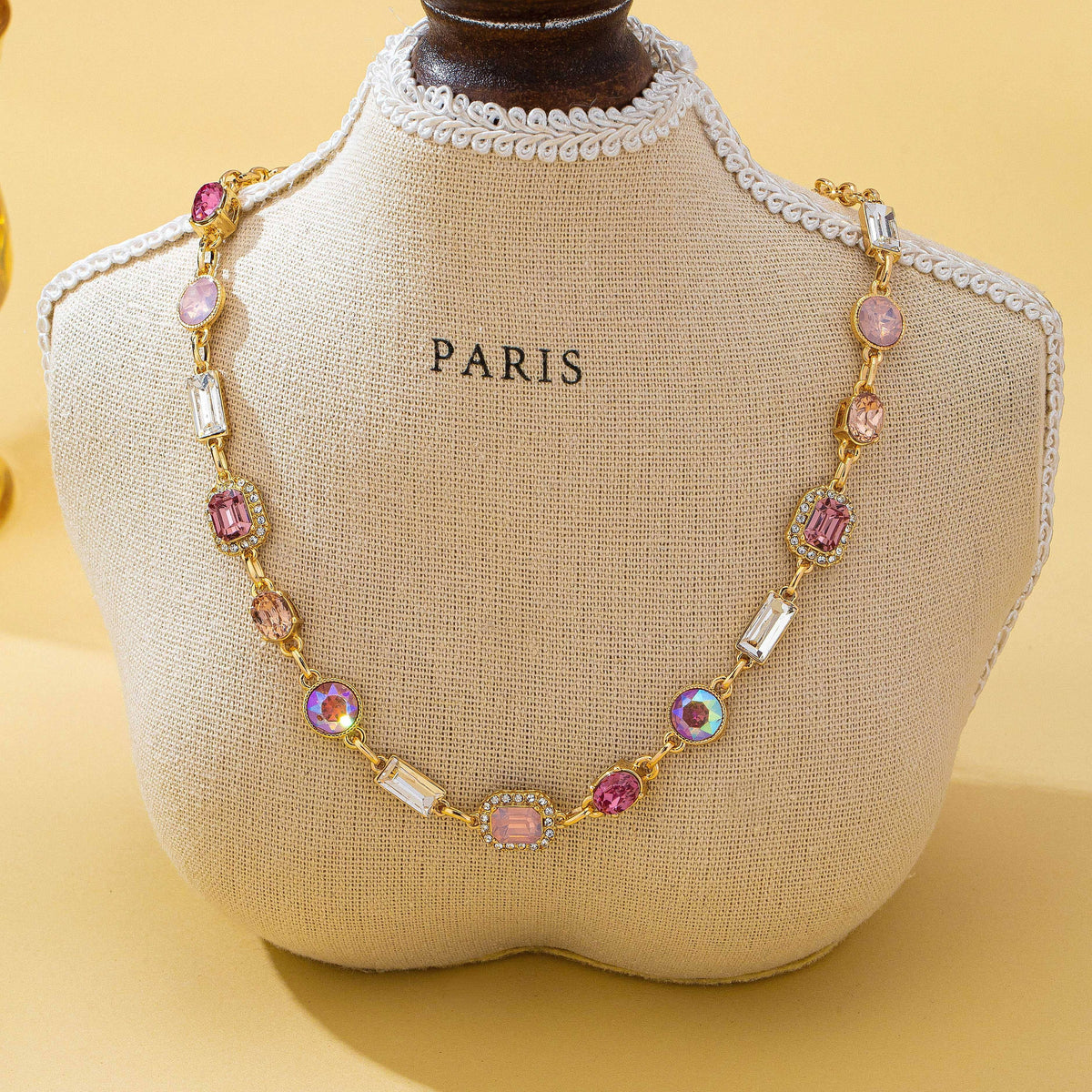 Blush & Bright Station Necklace | Pink and Clear Crystal Gold Necklace