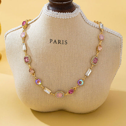 Blush & Bright Station Necklace | Pink and Clear Crystal Gold Necklace