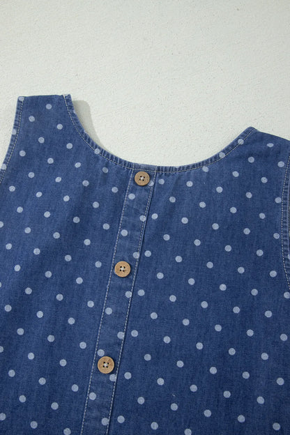 ~PREORDER~ Blue Polka Dot Ruffle Hem Sleeveless Denim Mini Dress ~PREORDER~
