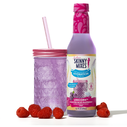 Jordan’s Skinny Mixes Unicorn Frosted Blue Raspberry Hydration Syrup – Zero Sugar Electrolyte Drink Mix