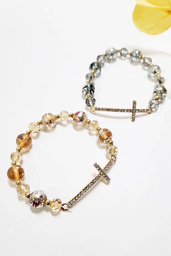 Rhinestone Cross Stretch Beaded Bracelet