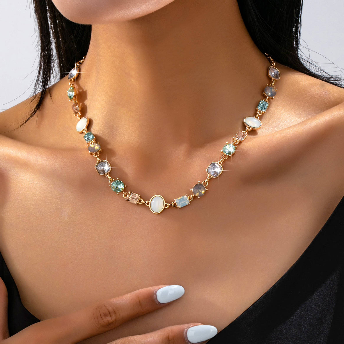 Opal Crush Necklace | Multi Gemstone Crystal Link Necklace