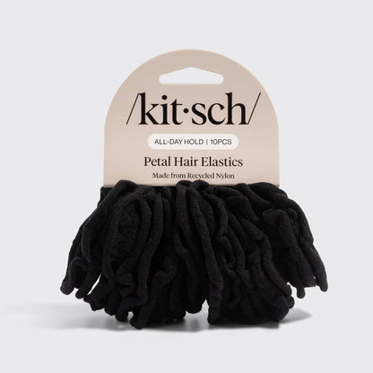 Recycled Fabric Petal Hair Elastics 10pc Set - Black by Kitsch