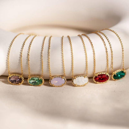 Emerald Glow Bezel Necklace | Gold Oval Gemstone Pendant Necklace
