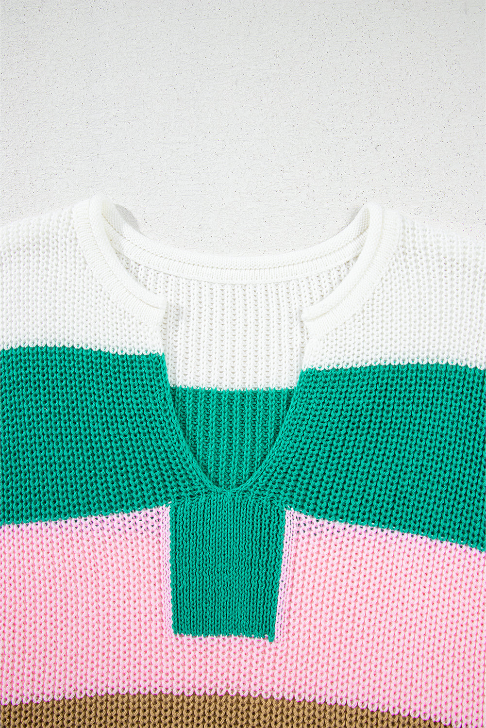 Multicolor Color-Block Notch V-Neck Sweater – Vibrant & Cozy Pullover