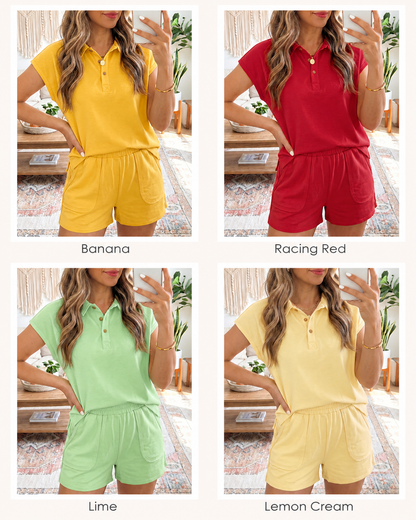 ~PREORDER ~ Loose Polo Tee & Elastic Waist Short Set ~PREORDER ~