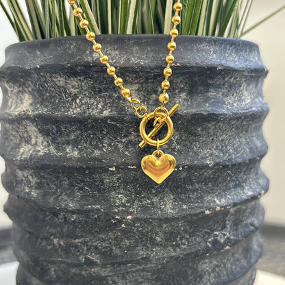 Heart Breaker Necklace | Gold Heart Charm Ball Chain Necklace