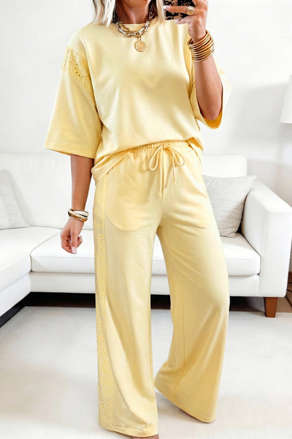 ~PREORDER ~ Yellow Cream Lace Patchwork Two Piece Pant Set ~PREORDER ~