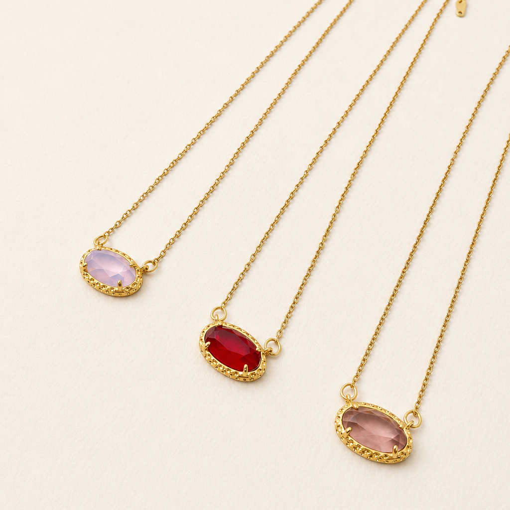 Emerald Glow Bezel Necklace | Gold Oval Gemstone Pendant Necklace