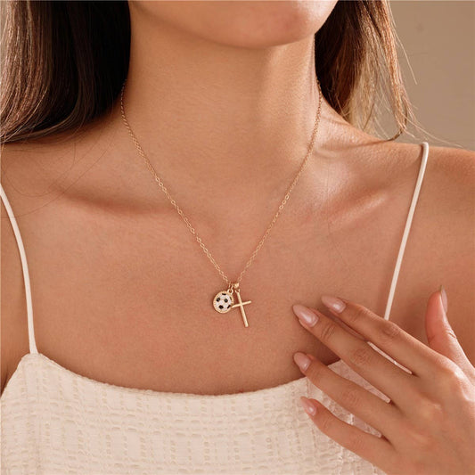 Faith on the Field Necklace | Gold Gameday Cross & Sports Charm Necklace
