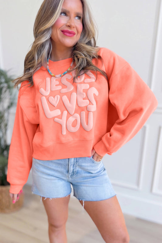 Loved Beyond Measure Sweatshirt | Jesus Loves You Puffy Letter Graphic Crewneck
