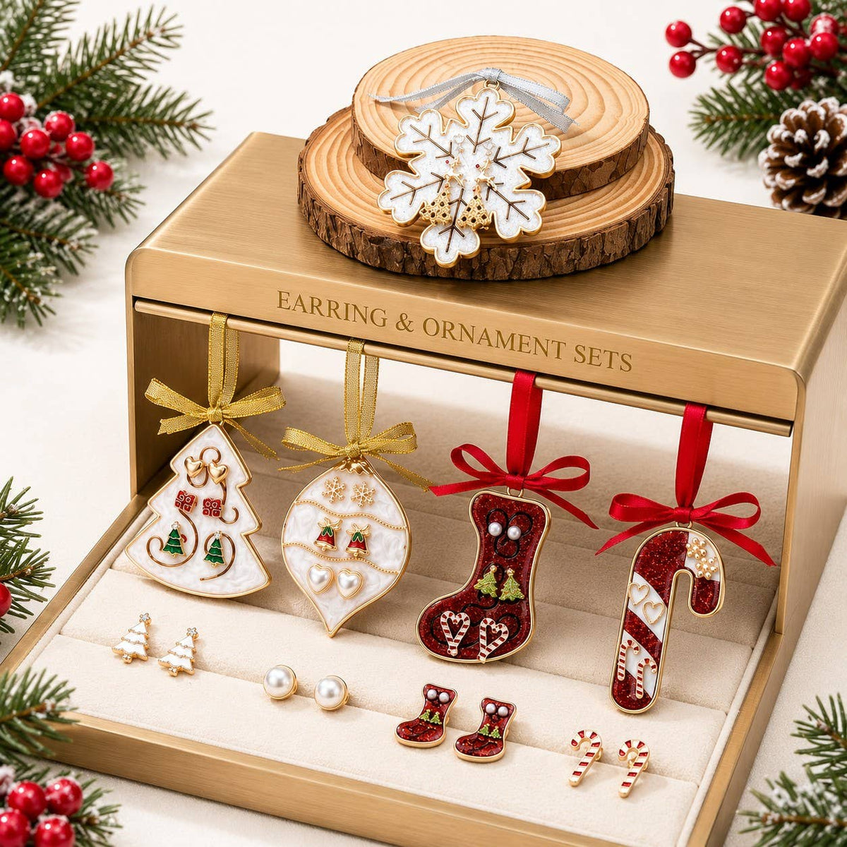 Merry Little Trio Set | Christmas Stud Earrings & Ornament Gift Set
