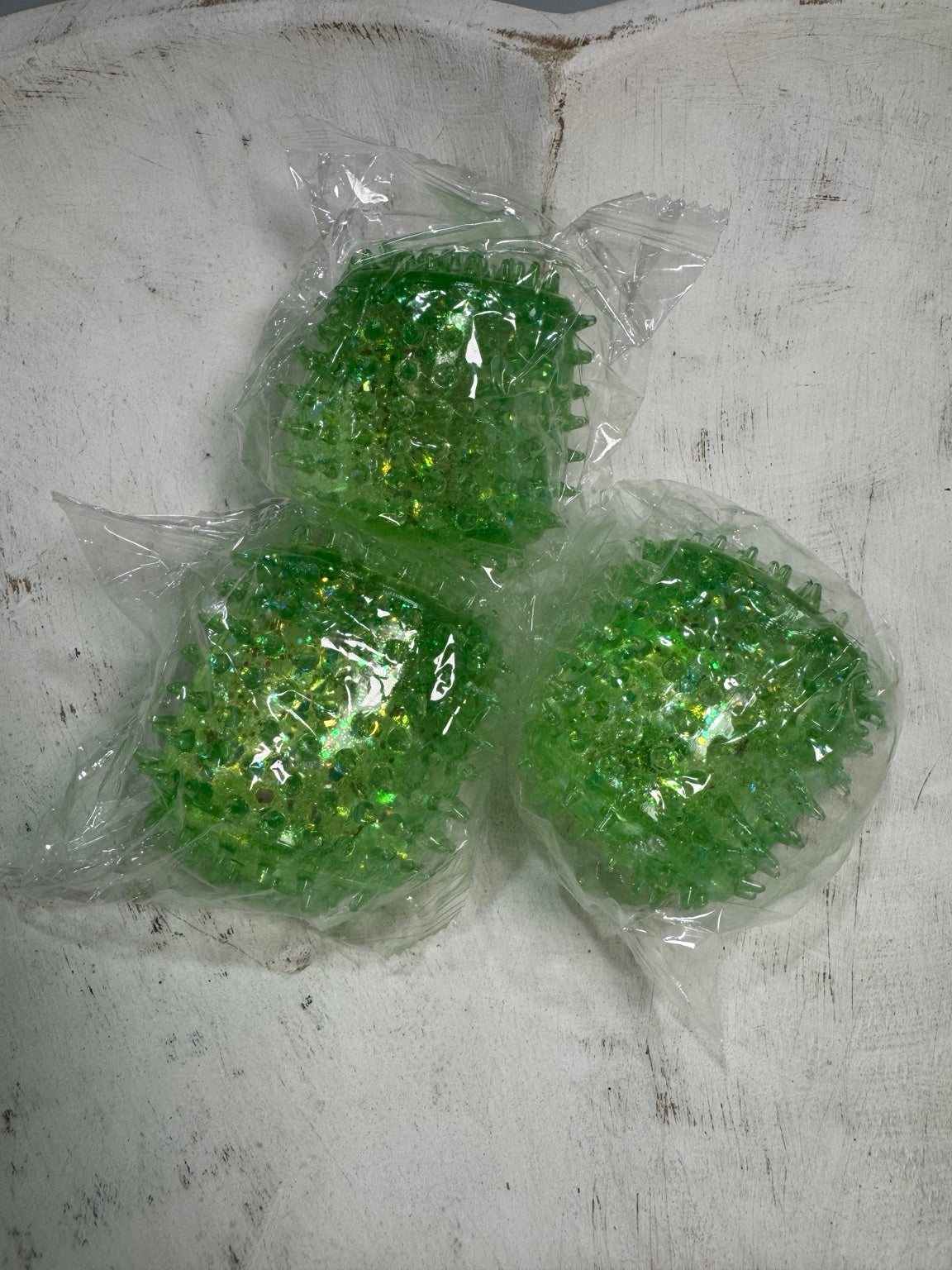 Green Glitter Spiky Sensory Squish Ball | Textured Fidget Stress Relief Toy