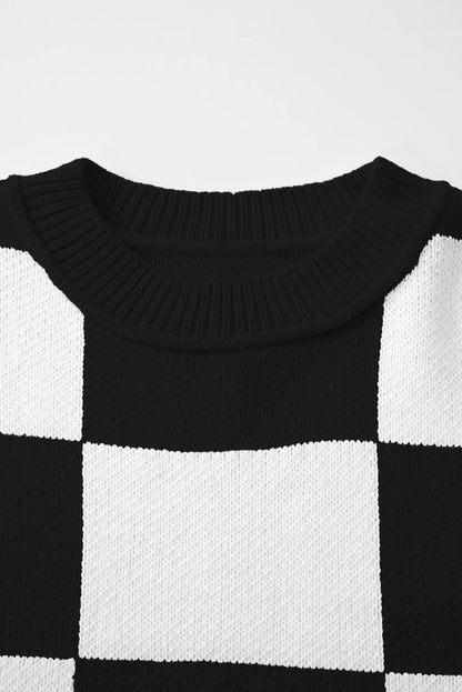 ~PREORDER~ Check Me Out Black & White Checkered Bishop Sleeve Sweater ~PREORDER~