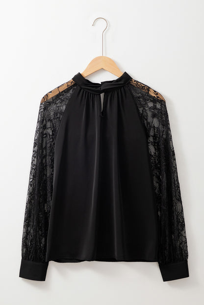 ~PREORDER ~ Black Lace Sleeve Keyhole Blouse ~PREORDER ~