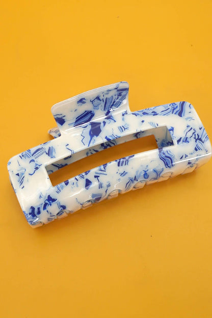 Vintage Toile Porcelain Hair Claw Clip | Blue & White Half Moon Claw Clip