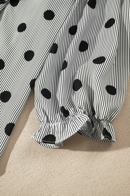 ~PREORDER~ Dot & Stripe Ruffle Neck Blouse ~PREORDER~