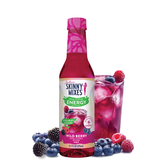 Jordan’s Skinny Mixes Wild Berry Energy Syrup – Zero Sugar Caffeine Drink Mix