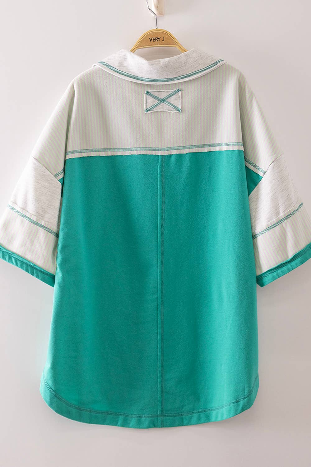 Oversized Collared Knit Top | Contrast Detail Half Sleeve Casual Shirt