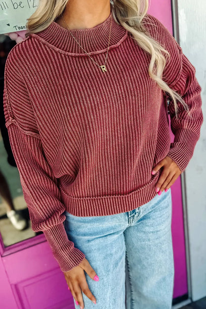 ~PREORDER~ Berry Washed Ribbed High Neck Sweater ~PREORDER~