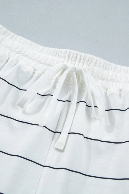 ~PREORDER~ White Stripe Tee & Drawstring Shorts Set ~PREORDER~