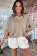 Ivory Lace Star Patch Shorts | Textured Drawstring Boutique Shorts