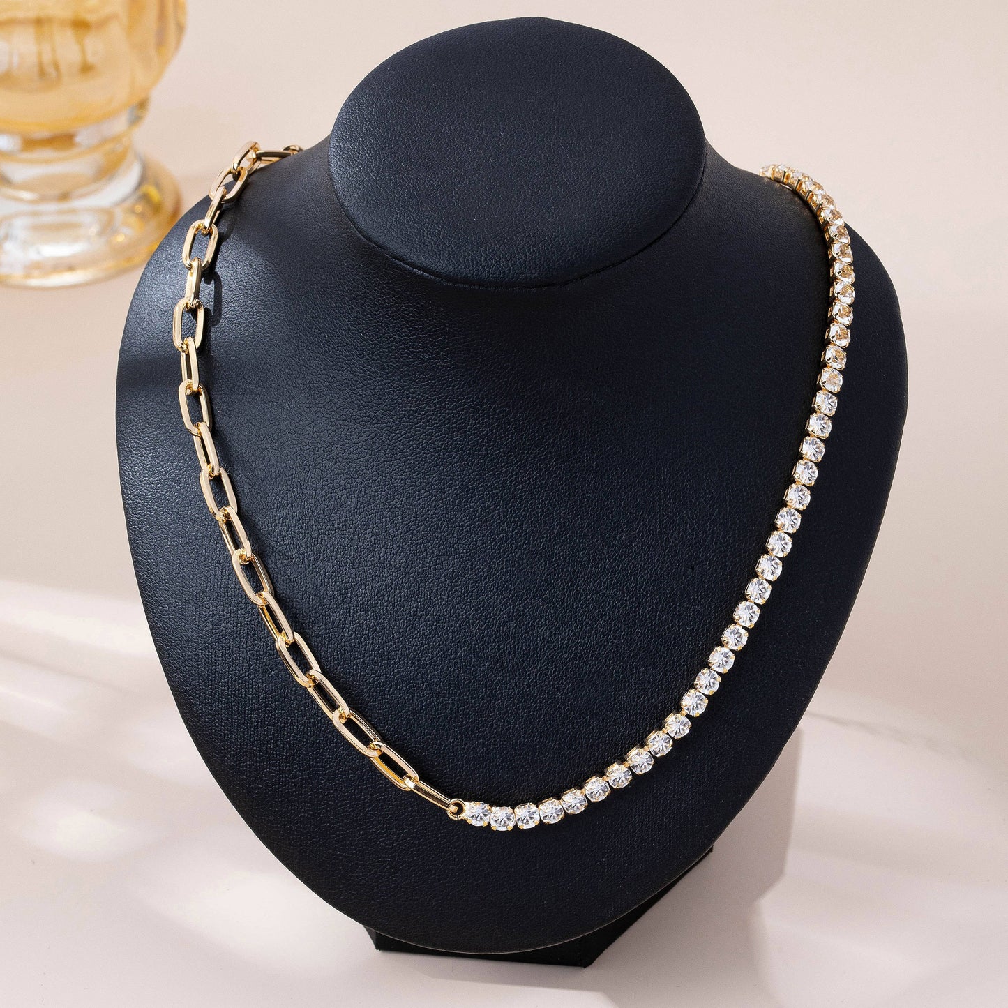 Spark Link Necklace | Gold Rhinestone & Link Chain Statement Necklace