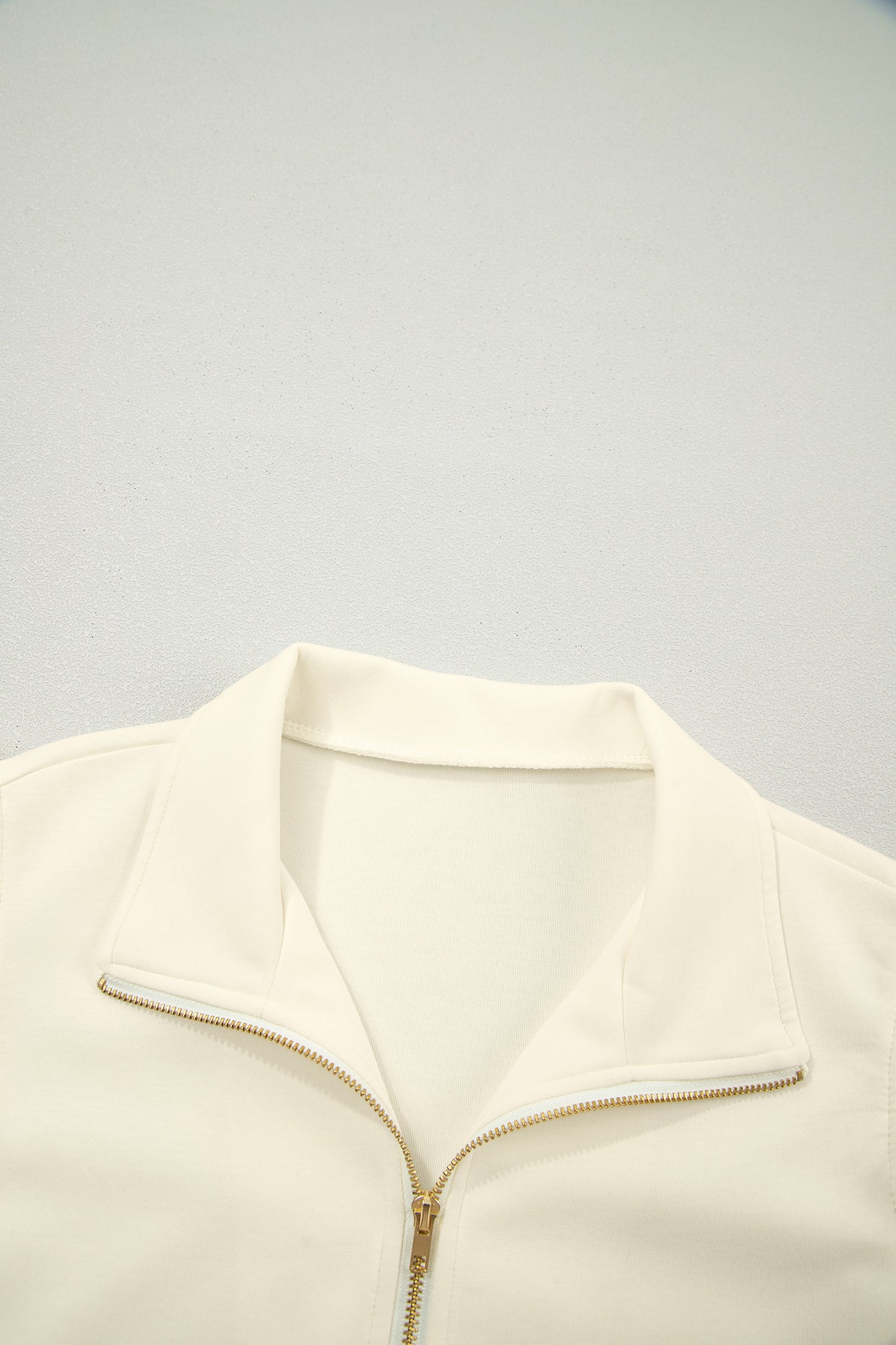 ~PREORDER ~ Beige Zip Collared Ruffle Sleeve Blouse ~PREORDER ~