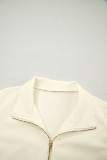 ~PREORDER ~ Beige Zip Collared Ruffle Sleeve Blouse ~PREORDER ~