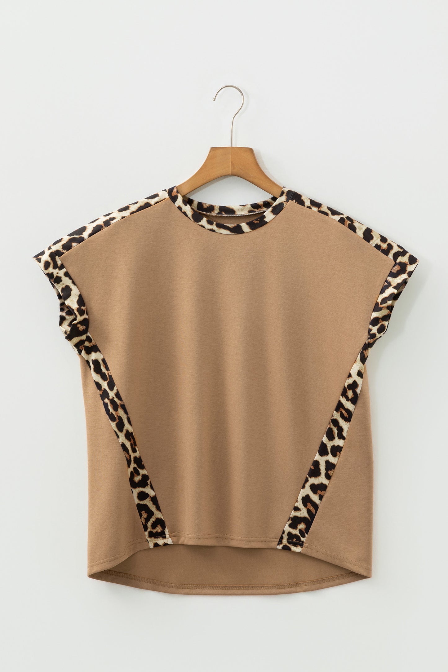 ~PREORDER ~ Light French Beige Leopard Trim Loose T Shirt ~PREORDER ~