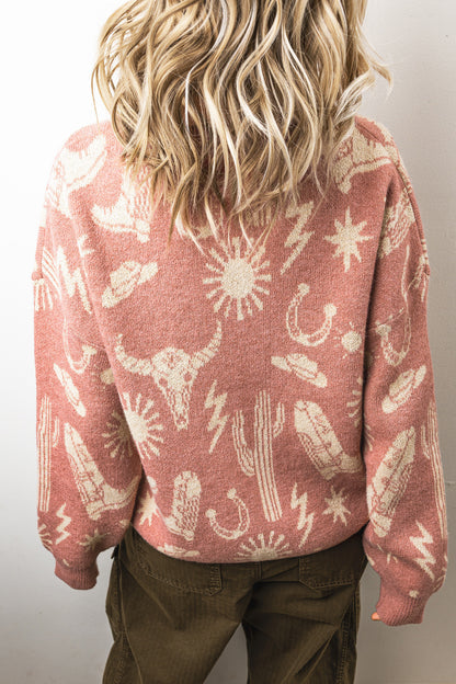 ~PREORDER ~ Blossom Western Print Drop Shoulder Sweater ~PREORDER ~