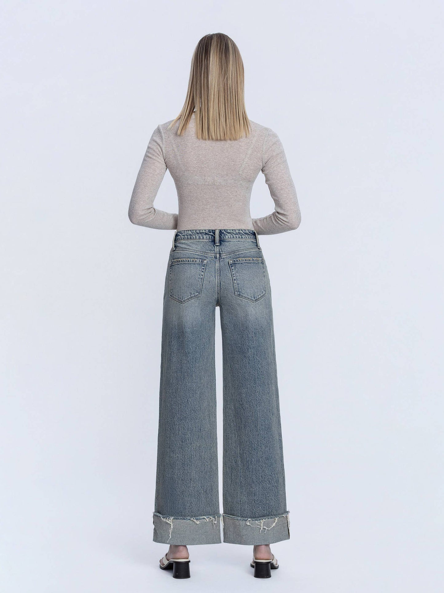 Vervet Tinted Cuff Wide Leg Jeans | High Rise Full Length Denim T7326
