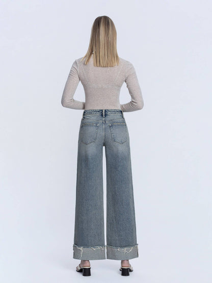 Vervet Tinted Cuff Wide Leg Jeans | High Rise Full Length Denim T7326