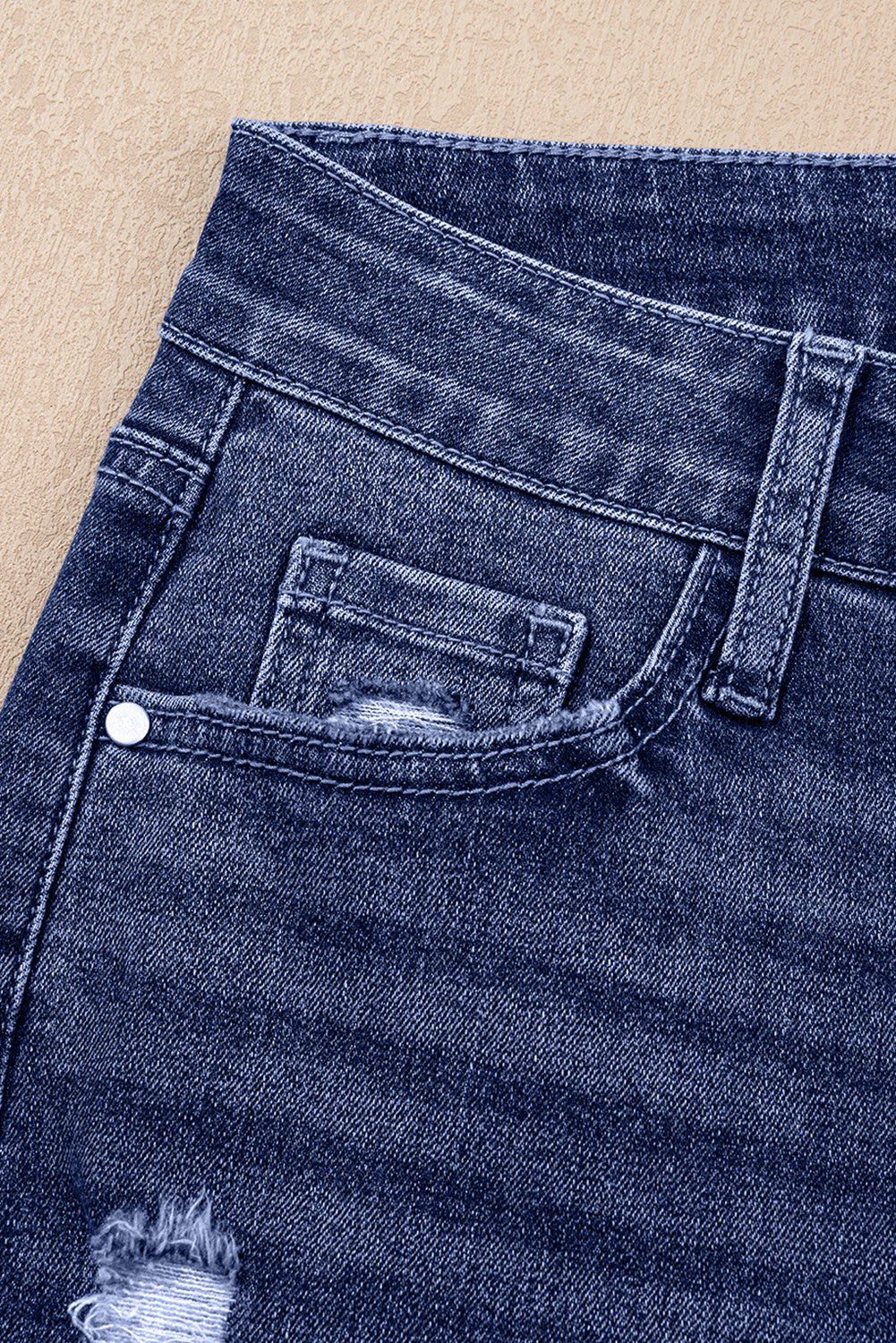 Real Teal Distressed High Waist Straight Leg Jeans with Folded Cuffs