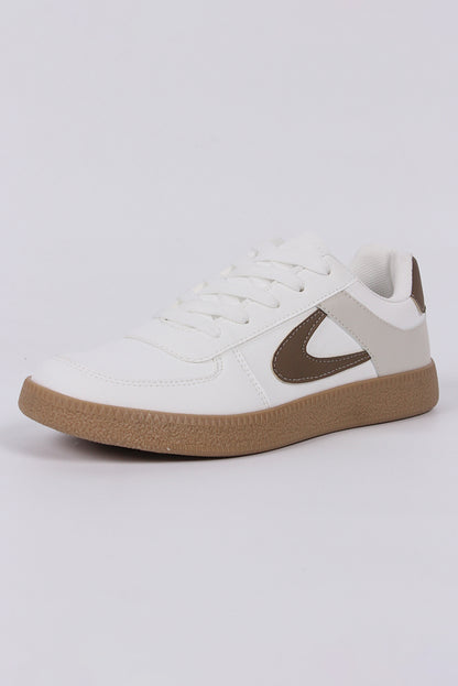 Contrast PU Leather Lace-Up Sneakers – Casual Street Style