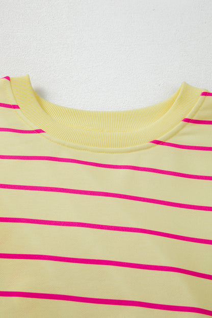 Striped Round Neck Sweatshirt with Overlap Back – Yellow & Pink Stripes